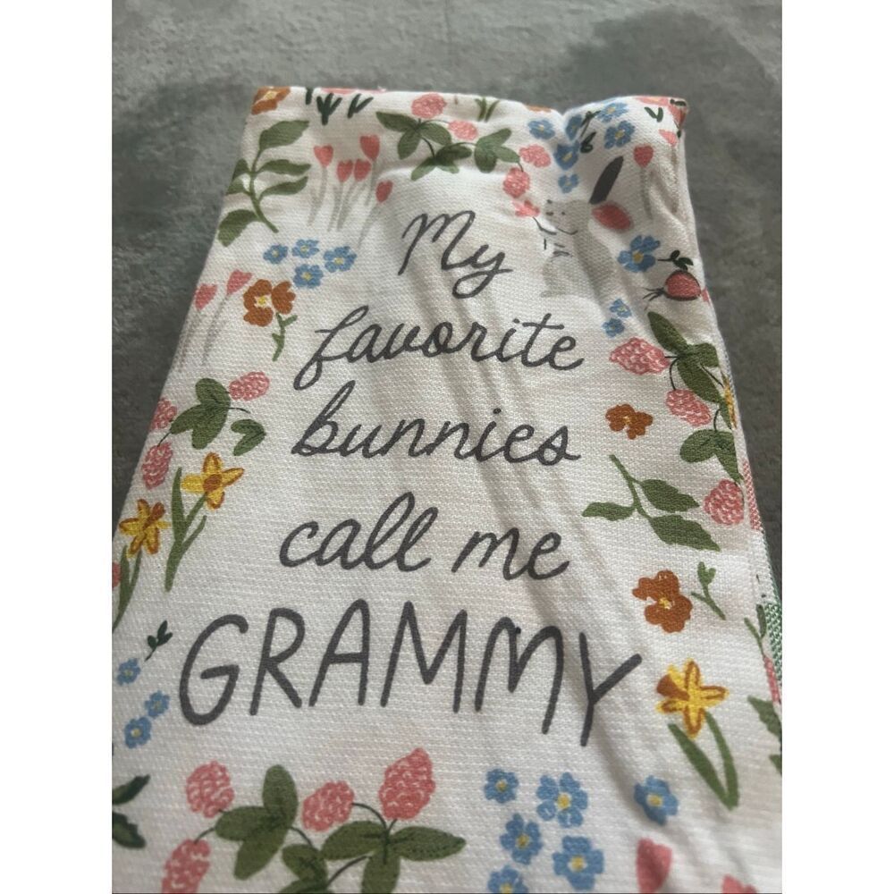 Shabby Chic My Favorite Bunnies Call Me Grammy Dish Towel Set 3 Pack - Picture 4 of 9